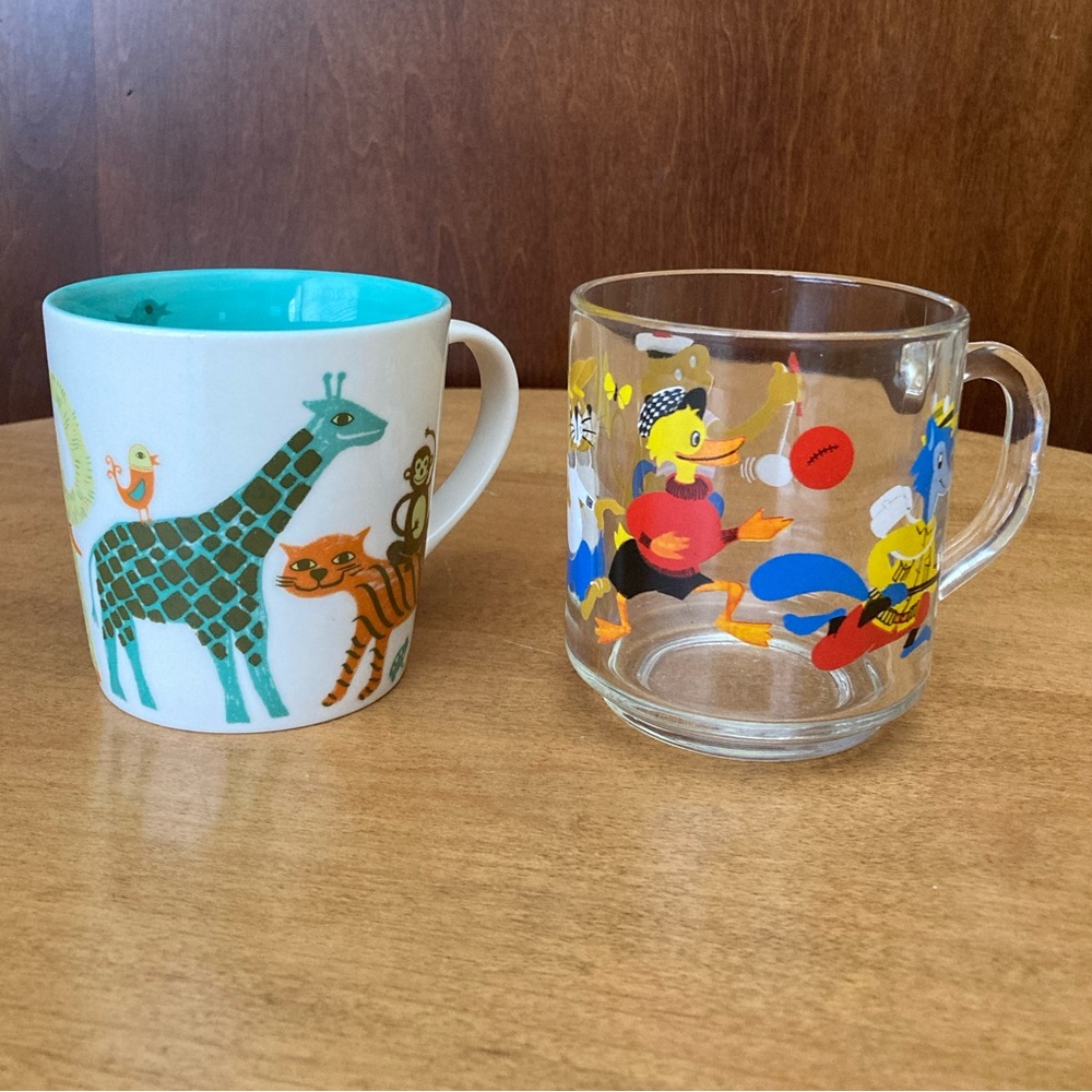 2 Child Mugs Starbucks, Arcoroc France Jungle Animals